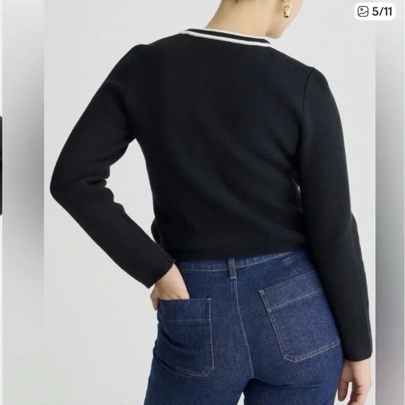 J. Crew Black  Emile Cardigan with Cream Trim and Gold Buttons L - Picture 5 of 8